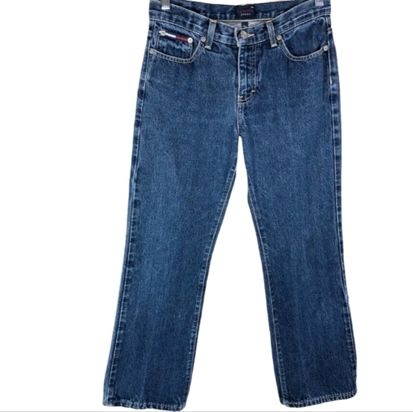 Vintage Tommy Hilfiger Juniors 15 Women's 32 Flag Patch Logo Straight Leg Denim - Picture 1 of 16